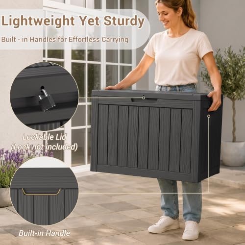 DRATO 60Gal Weatherproof Resin Deck Box, Black Lockable Outdoor Storage Bin - Image 2