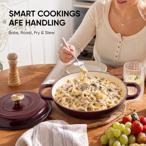 Dutch Oven Enameled Cast Iron with Lid - Big Dual Handles - Oven Safe up to 500°F - Classic Round Pot for Versatile Cooking 3 QT Shallow Pot Fig - Image 7