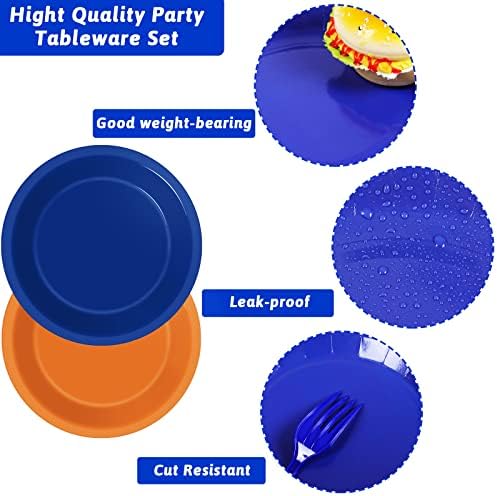 Wiooffen 96 Pcs Orange and Blue Birthday Party Plates Napkins Dart War Party Supplies Tableware Disposable Orange Blue Paper Dinnerware Decoration for Baby Shower Birthday Party, 24 Guests - Image 4