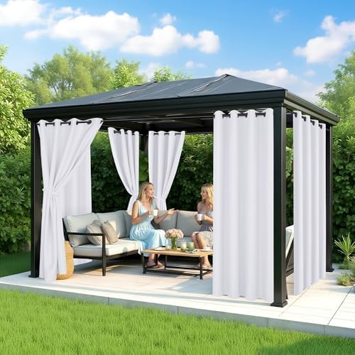 White Outdoor Curtains for Patio Waterproof, 8 Drape Panels - Image 4