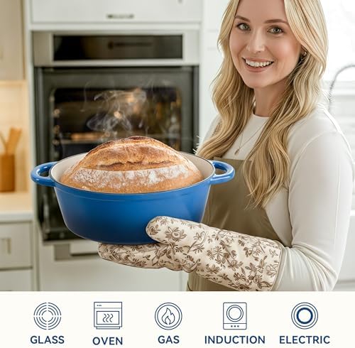 Oval Dutch Oven for Bread Baking, 4.5 Quart Non Stick Enameled Cast Iron Dutch Oven Pot with Lid, Oven Safe Oval Casserole with Lid up to 500°F for Baking, Braising, Stews, Roasting (Blue) - Image 6