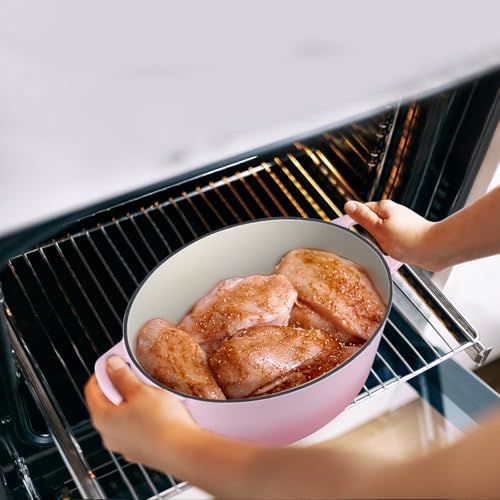 Leonyo 5-Quart Enameled Cast Iron Oval Dutch Oven Pot with Lid, Pink - Image 5