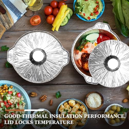 Ziliny Disposable Aluminum Pot with Lid Round Foil Pans Disposable Cookware Food Container for Vacation Trips Camping Baking Heating Cooking(12 Pcs,74.4 oz) - Image 2