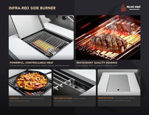 Mont Alpi 132"W x 23"D x 46"H Black Stainless Steel L-shaped Outdoor Kitchen Island + 2 Refrigerators + Beverage Center Faucet & Sink + 44"W 6-Burner BBQ Grill + Granite Countertops + Storage + Cover - Image 5