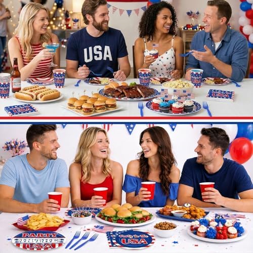96Pcs Independence Day Paper Plates and Napkins 4th of July Party Supplies in the USA Red White Blue Star Disposable Tableware Set for 24 Guests American Flag Patriotic Memorial Day Decorations - Image 6