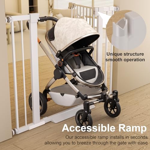 29-54 inches Extra Wide Metal Baby Gate for Stairs/Doorways, 30 inches Tall Pressure Mounted Pet Gates, Auto-Close Child Safety Gate, No Drilling Easy Walk-Through Dog Gate Indoor, White - Image 4