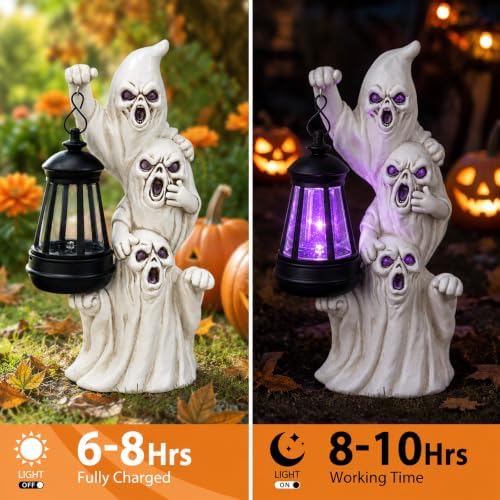 Triple Ghosts Halloween Figurine with Solar Lighted,Halloween Decorations - Image 4