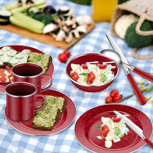 Nuogo 12 Pcs Enamel Camping Tableware Set Dinnerware Kit - Image 7