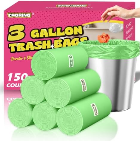 Small 3 Gallon Trash Bags Unscented, 0.78 Mil, Green, 150 Count by TFORING%C2%AE