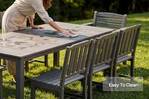 Perli™ 9-Piece Outdoor Dining Set, All-Weather HDPE Patio Furniture with 8 Ergonomic Chairs & Large Table, Built-in Umbrella Hole, UV-Resistant Set for Backyard, Deck, Poolside, Grey - Image 4