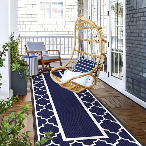 GENIMO Outdoor Rug, Waterproof Plastic Runner Rugs, 2.5'x8' Blue White - Image 4