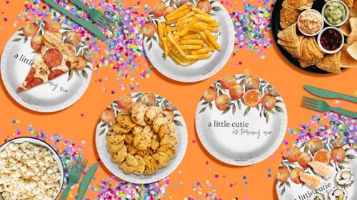 Little Cutie First Birthday - 32 Piece Disposable Party Supplies - Decorations for Orange 1st Birthday Round Party Plates - Large 9" Paper Plates In Bulk - Image 7