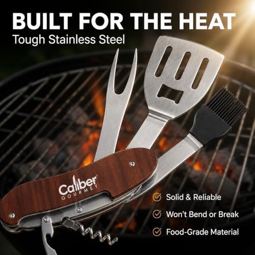 5-in-1 Multi Tool BBQ Barbecue Grill Accessories, Tools Set Kit, Camping Accessories, Grilling Parties, Detachable, Includes Brush, Spatula, Fork, Bottle Opener, Wine Corkscrew - Image 3
