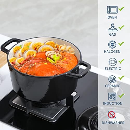 Velaze 6 QT Enameled Cast Iron Dutch Oven Pot with Lid, Black - Image 2