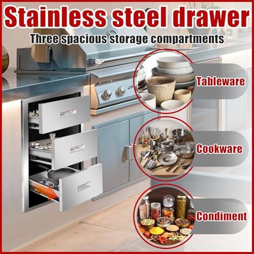 Outdoor Kitchen Triple Layer Drawer 15.75'' W x 29'' H x 20.5'' D Flush Mount BBQ Access Drawer Stainless Steel BBQ Island Drawers with Handle Suitable for Outdoor Kitchen Island Grill Station - Image 5