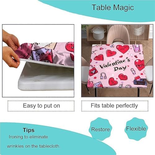 Outdoor Table Cloths with Elastic, Love is in The Air Pattern Printed on Polyester Square Patio Table Cover, Use for Kitchen Patio Restaurant, Fit for 24" x 24" Square Tables - Image 3