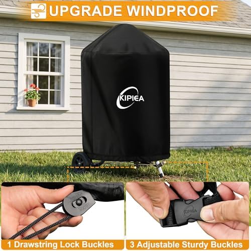 Kipiea 600D Grill Cover for Weber 26 Inch Charcoal Kettle, Heavy-Duty Oxford BBQ Grill Covers with 3 Buckles, Waterproof, Wind Resistant, Anti UV, No Tears (31.5" W X 31.5" D X 39" H) - Image 4