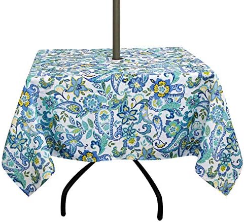 EHouseHome Outdoor Indoor 60inch SquareTablecloth with Umbrella Hole and Zipper, Waterproof Zippered Patio Table Cloths, Spring/Summer Table Covers for Backyard Circular Table/BBQs/Picnic by EHouseHome