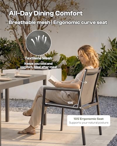 Outdoor Dining Chairs Set of 2, Aluminum Patio Armchairs, All Weather Patio Dining Furniture for Backyard, Deck, Poolside (Gray) - Image 4