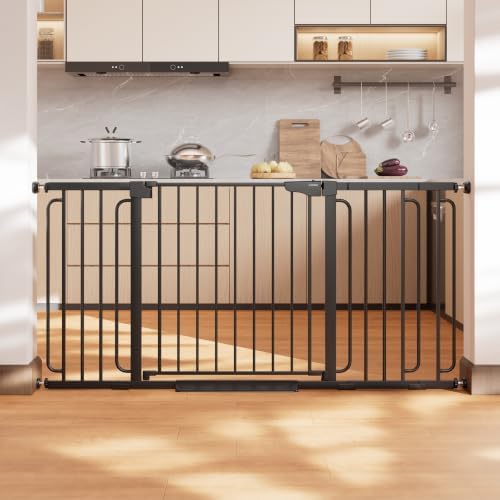 Cumbor 36.6-64 in Extra Wide Baby Gate for Stairs, Dog Gate Indoor, Black by Cumbor