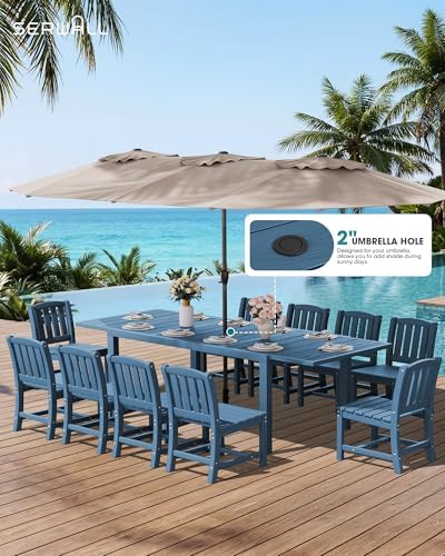 SERWALL Outdoor Patio Dining Set for 8, Blue - Image 2