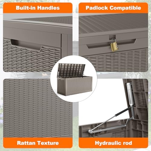 130 Gallon Outdoor Storage Box Waterproof, UV Resistant Resin Deck Box for Patio Furniture, Outside Storage Box for Garden Tools, Patio Cushions, Grey - Image 4