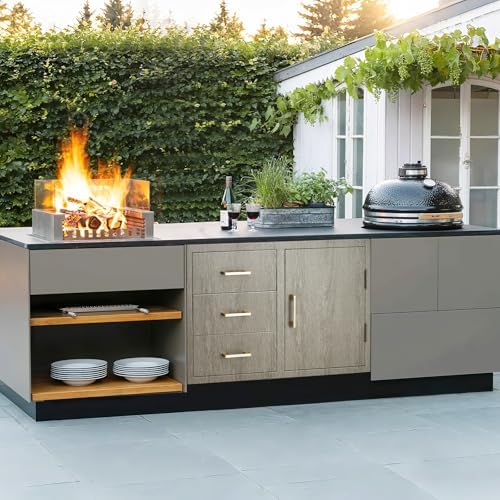 GarveeTech Stainless Steel Outdoor Kitchen Drawer Combo with Access Door, Wood Grain Film, 38.2" W x 20.5" H x 22.6" D, BBQ Island Drawer, Propane Storage, Adjustable Garbage Ring, Flush Mount - Image 2