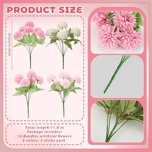 XunYee 12 Pcs Pink Artificial Flowers for Outdoor Silk Chrysanthemums - Image 2