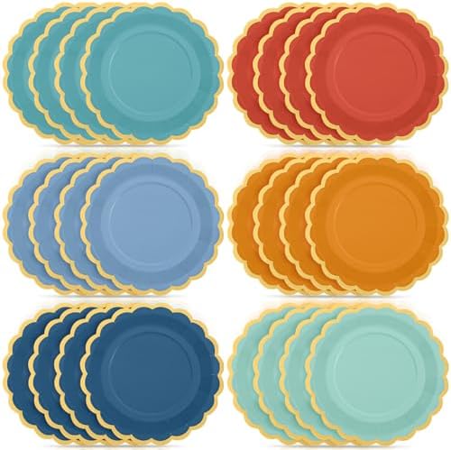 48 Pcs Colorful Paper Plates 9 Inch Scalloped by Tiangrid