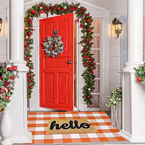 SEEKSEE Halloween Decor Buffalo Plaid Outdoor Rug 3' x 5' Orange and White Front Door Mat, Layering Rug for Porch, Halloween Doormat, Front Porch Rug for Outdoor Entrance Entryway Patio Porch Decor - Image 4