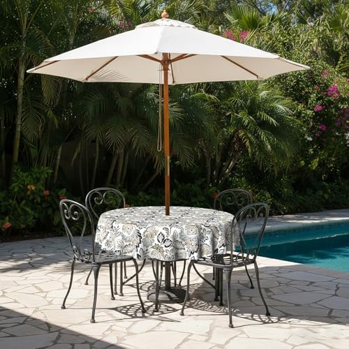 LVTXIII Round Outdoor Tablecloth with Umbrella Hole and Zipper, Water-Repellent 60 Inch Patio Table Cover for Bistro, Garden, Patio & Picnic, Dailey Tan - Image 6