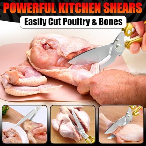 Kitchen Shears Heavy Duty, Safety Lock, Stainless Steel (Gold) - Image 5
