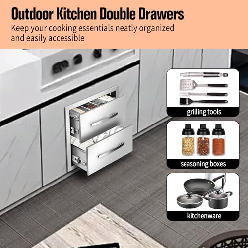 Outdoor Kitchen Drawers 14" W x 14.3" H x 23" D Built-in BBQ Drawer Stainless Steel Access Drawers for Outdoor Kitchen Island or Grill Station - Image 4