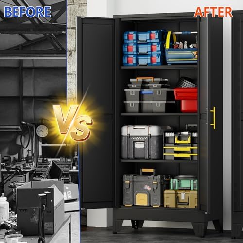GAIOUS 61''Tall Metal Garage Storage Cabinet,File Cabinet with Door and Adjustable Shelves, Outdoor Steel Tool Cabinet for Home,Office,Warehouse,Garage,Black - Image 6