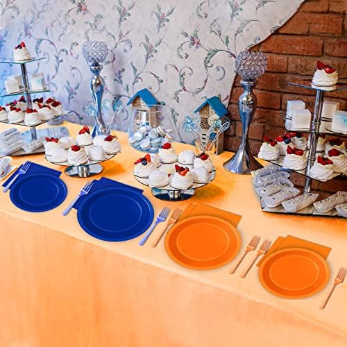 Wiooffen 96 Pcs Orange and Blue Birthday Party Plates Napkins Dart War Party Supplies Tableware Disposable Orange Blue Paper Dinnerware Decoration for Baby Shower Birthday Party, 24 Guests - Image 5