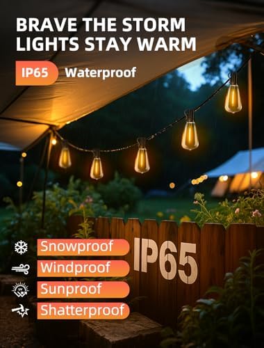 Outdoor Patio String Lights: 50Ft 15M Outside Waterproof Light - Remote Dimmable ST38 Shatterproof Bulb Connectable Hanging Outdoor Electric Lighting - Backyard Yard Gazebo Porch Party - Image 3