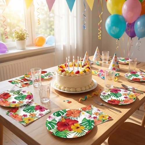 40PCS Tropical Hawaiian Hibiscus Floral Dessert Plates and Napkins Set - Image 5