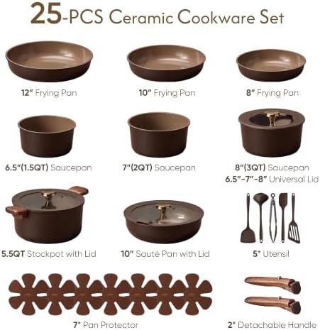 CAROTE 25pcs Ceramic Cookware Set, Pots and Pans Set with Detachable Handle - Image 2