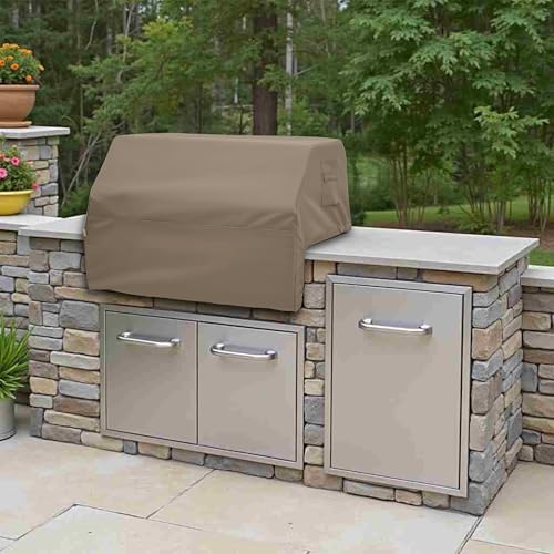 Covers & All Built-in Grill Cover for Outdoor Grill – Heavy Duty 12 oz Waterproof Built-in BBQ Grill Cover, PVC-Coated Polyester with Elastic Hem for Snug Fit (57 x 27 x 26 inches, Beige) - Image 4