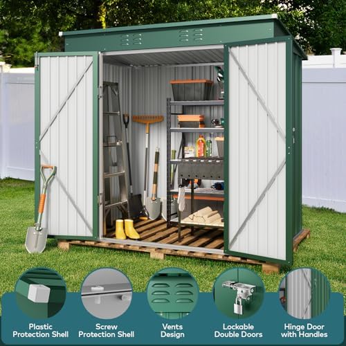 Gizoon 6x4 FT Outdoor Shed, Metal Garden Shed Lockable Doors, Green - Image 4