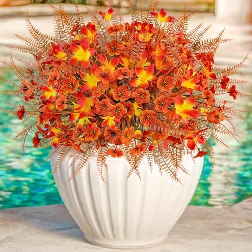 64Pcs Fall Flowers Outdoor Faux Fall Flowers Plants UV Resistant Autumn Artificial Plastic Flowers Greenery Fall Decoration for Outside Home Porch Patio Thanksgiving Decoration - Image 7