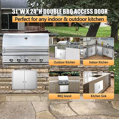 Outdoor Kitchen Doors 31''W X 24''H, Flush Mount Stainless Steel BBQ Access Doors, Double Grill Access Door for Outdoor Kitchen Cabinets and BBQ Island - Image 3