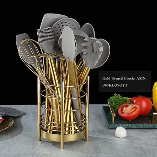38 Piece Silicone kitchen Cooking Utensils Set with Utensil Rack, Silicone Head and Stainless Steel Handle Cookware, Kitchen Tools for Utensil Sets, Non-Stick kitchen Gadgets, Dishwasher Safe (Gold) - Image 4