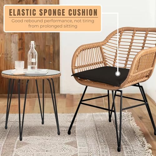 3 Piece Outdoor Wicker Furniture Bistro Set, Rattan Chairs Conversation Sets Wicker Patio Furniture for Balcony Poolside Backyard, Black - Image 7