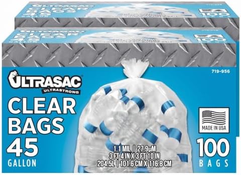 Ultrasac - Recycling Bag,45 Gallon,1.1 Mil,40"x46",Clear,w/Ties,100 Count (Pack of 2) by Ultrasac