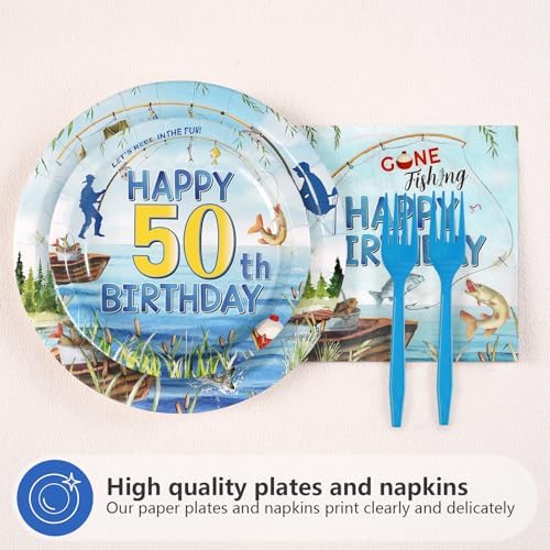 96Pcs Fishing 50th Birthday Party Decorations, Serves 24 - Image 2