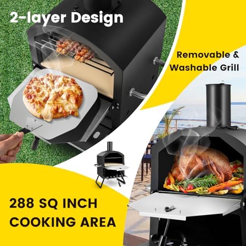 Giantex Outdoor Pizza Oven Wood Fired, 2-Layer Outside Pizza Maker - Image 3