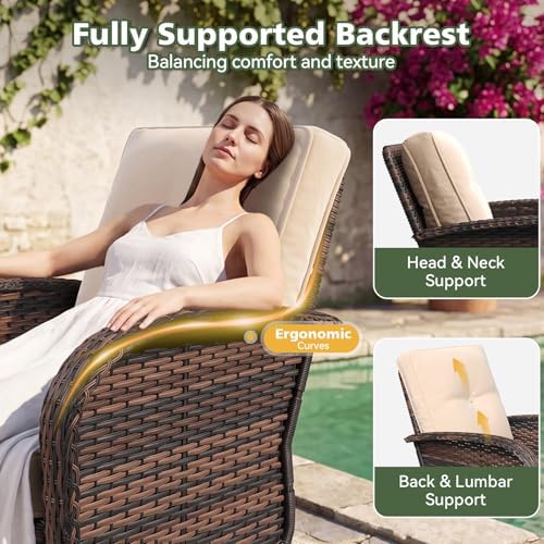 Aoxun 3 Piece Outdoor Patio Furniture Set with Side Table, Outdoor Patio Furniture Sets with High Back Swivel Rocker Chairs, Outdoor Sofa Set with Ottoman for Backyard & Garden, Beige - Image 6