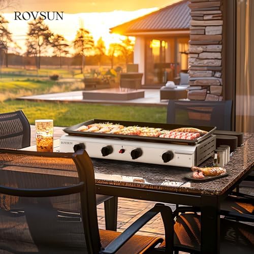 ROVSUN 4 Burner Portable Propane Griddle with Electronic Ignition & Regulator, 40,000 BTU Tabletop Flat Top Gas Grill with Nonstick Enameled Tray for Outdoor Cooking Camping BBQ Tailgating - Image 7