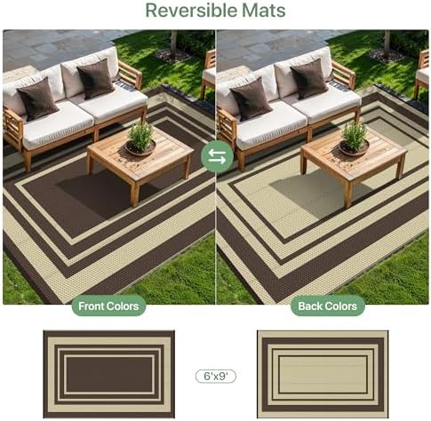 GENIMO Outdoor Rug, Waterproof Plastic Rugs for Patio, 6'x9' Mocha Beige - Image 5